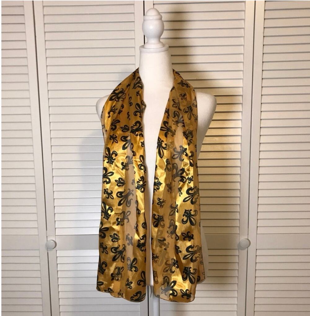 Fleur De Les Gold Black Silky Women Scarf